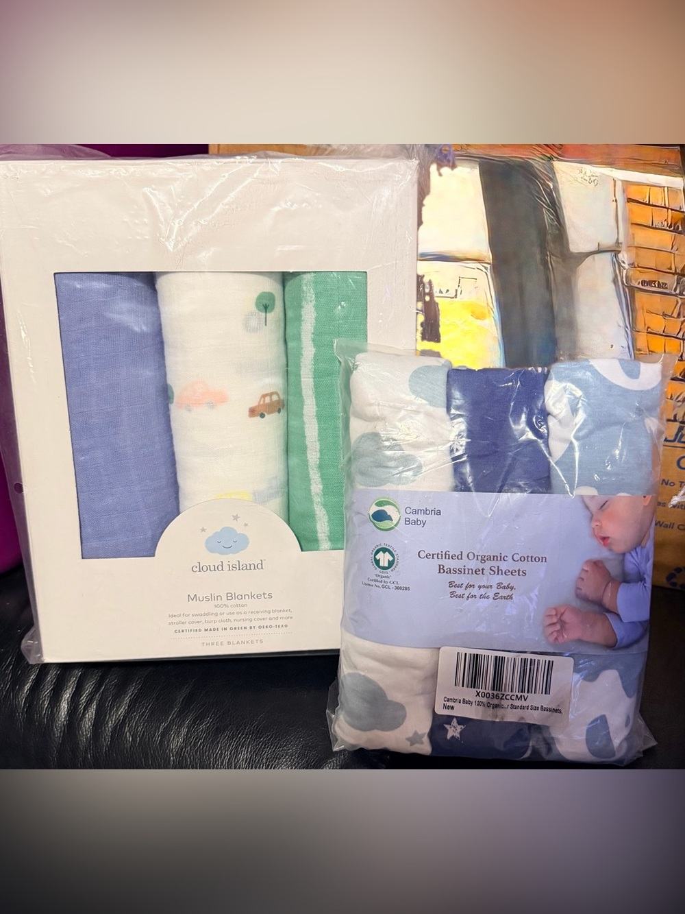 Baby Bundle 3 Muslin Blankets and organic sheets NWT S27